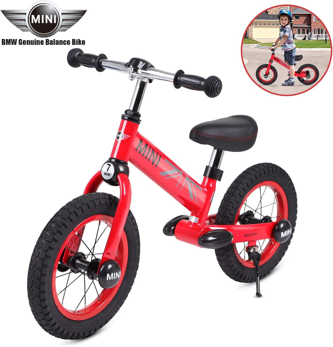 Hadwin Balance Bike for 2 3 4 5 6 Years Old Kids BMW MINI Boys Girls 12’’ Carbon Steel Frame No Pedal Walking Balance Bike Training Bicycle Toddlers,Red