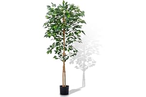 Aphighjoy Faux Plants Artificial Ficus Trees Eucalyptus Trees with Silk Leaves Fake Moss and Sturdy Nursery Pot, Fake Plants for Office Home Decor (5Ft - 1Pack, Upgraded Ficus Tree)