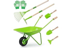 SainSmart Jr. Kids Gardening Set with Wheelbarrow - 7 Pcs Kids Rake and Shovel Set, Outdoor Toys for All Seasons - Plant, Sweep Leaves, Shovel Sand or Snow, for Boys and Girls