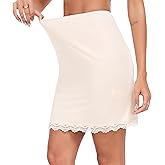 Vlazom Women's Satin Half Slip for Under Dresses Above Knee Underskirt with Lace Trim Size S-XXL