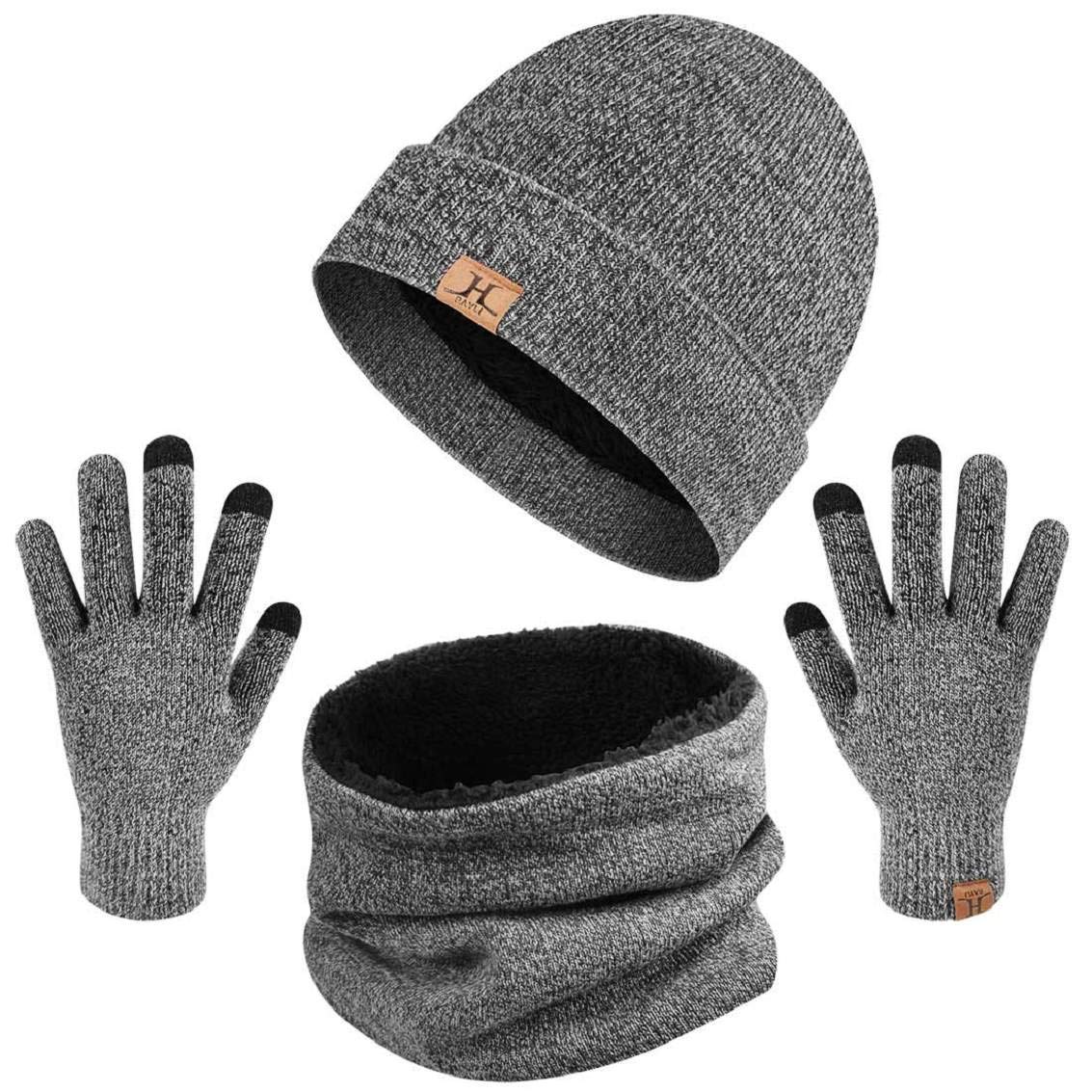heekpek Hat Scarf and Gloves set For Winter Knitted Beanie Hat and Circle Scarf Gift Set Unisex, Dark Grey, One Size