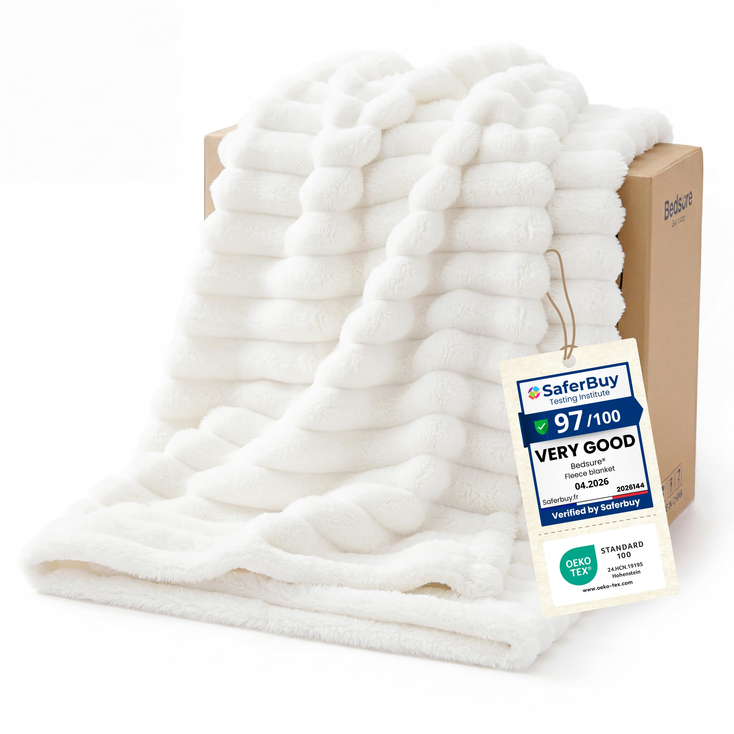 Bedsure Fleece Throw Blanket for Sofa - Fluffy Cosy Warm Blankets for Bed, Soft Cute Single Throw Gifts for Women and Girls, Off White, 130x170 cm