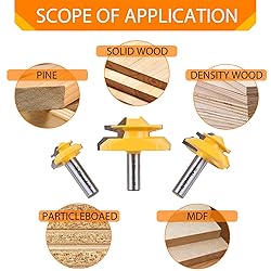 Newdeli 3PCS 45 Degree Lock Miter Router Bit Set