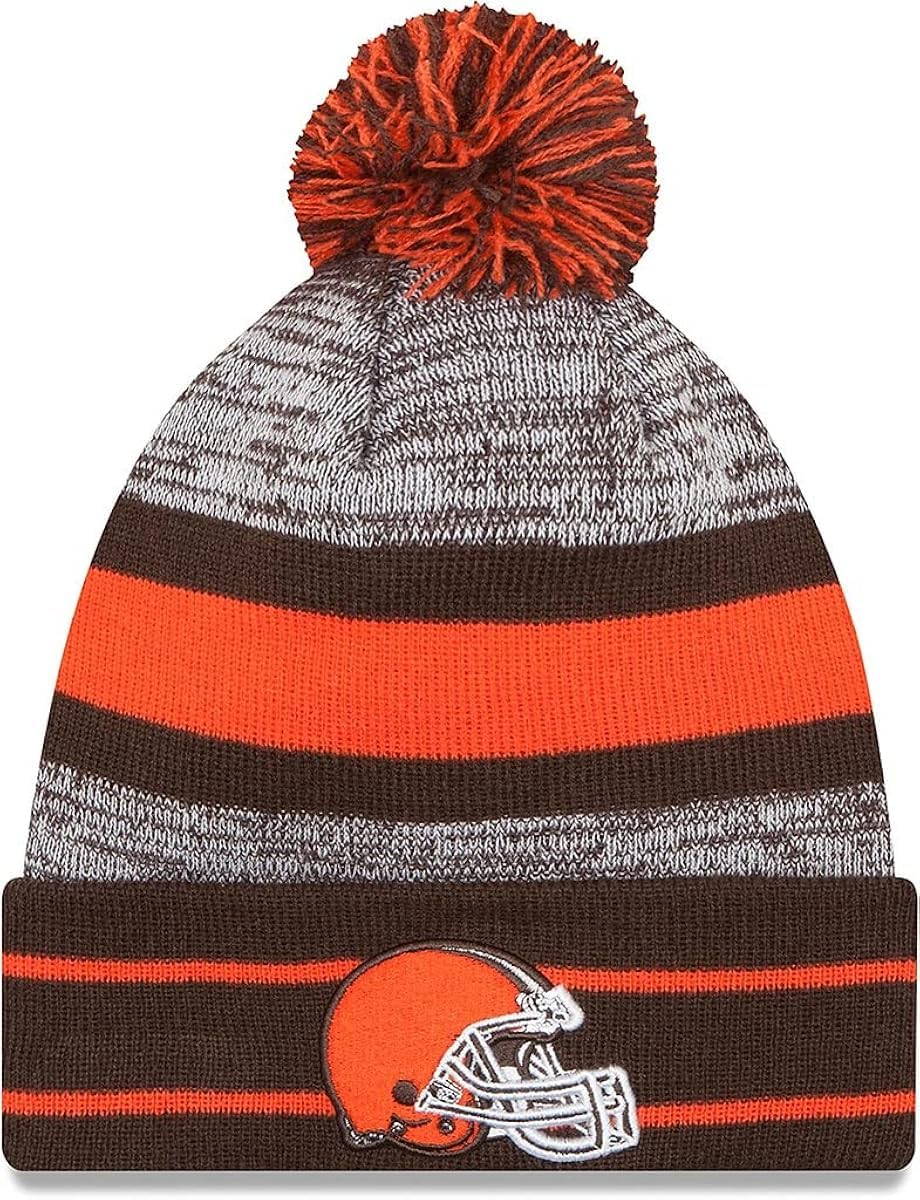 New Era Unisex-Adult NFL Official Sport Knit Classic Cuffed Knit Pom Beanie Hat (Cleveland Browns Brown) Image