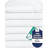 Royale Linens 6 Pack Twin Fitted Sheet Set - Bottom Sheet - Ultra Soft & Breathable - Brushed 1800 Microfiber - Wrinkle & Stain Resistant - Hotel Quality Deep Pocket Stretches Up to 16" (Twin, White)