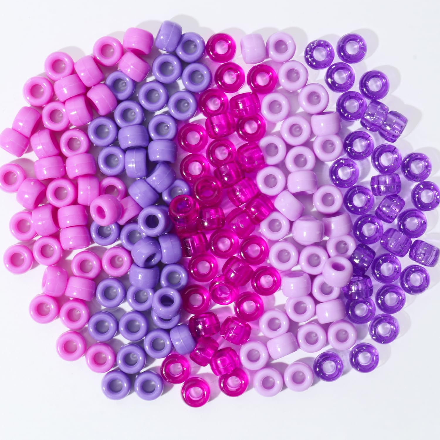 Photo 1 of 1200Pcs Friendship Bracelet Bead, 6x9mm Pony Beads for Jewelry Making, 5 Style Purple Colors Kandi Beads Bulk, Hair Bead for Braids with Stretch Cord and Scissors