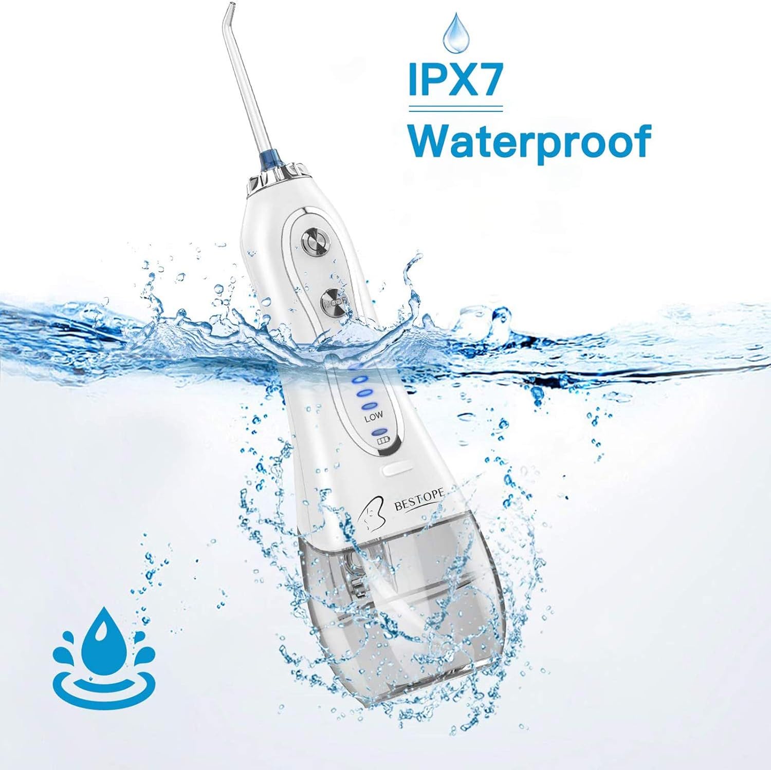BESTOPE Water Oral Flosser Cordless 300ML Water Dental Flossers for Teeth Braces Dental Oral Irrigator with 5 Modes 6 Jet Tips, IPX7 Waterproof,Portable and Rechargeable for Home&Travel: Health & Personal Care