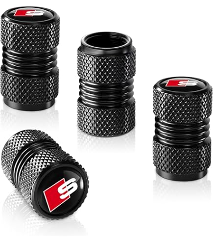 Tappi Coprivalvole Audi Originali Con Logo - Set Da 4 Pezzi, Nero Lucido - Foto 4