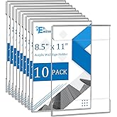 EHWINE 10 Pack 8.5x11 Wall Mount Acrylic Sign Holder, Wall Signs Photo Menu Flyer Display Holders, Plastic Clear Acrylic Frames for Office Home Hotel Business Store (with Adhesive Tape)