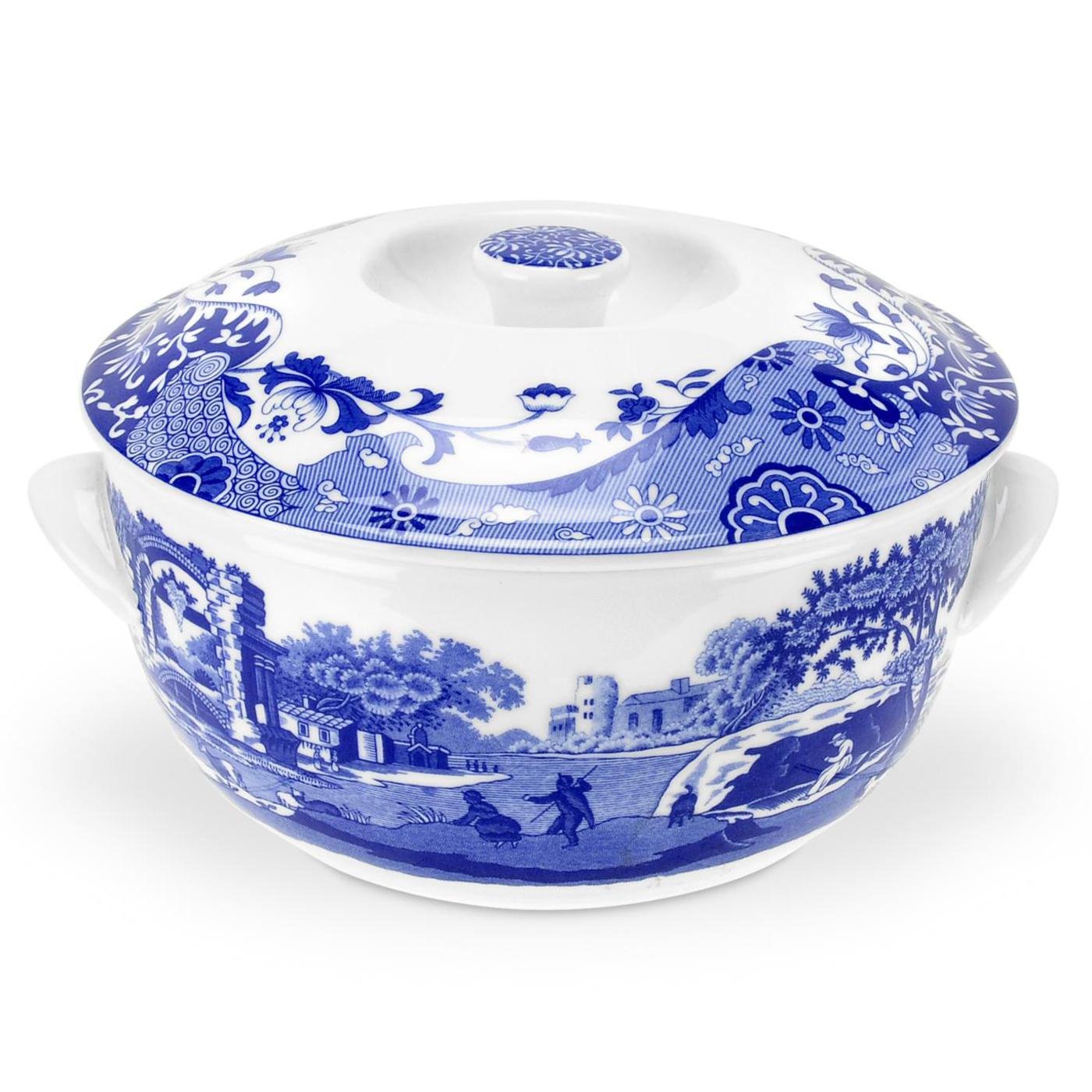 Portmeirion Spode Blue Italian Round Covered Deep Dish, 2 Quart Serving Dish for Vegetables, Dinner Table Centerpiece, Made from Fine Porcelain, Microwave and Dishwasher Safe