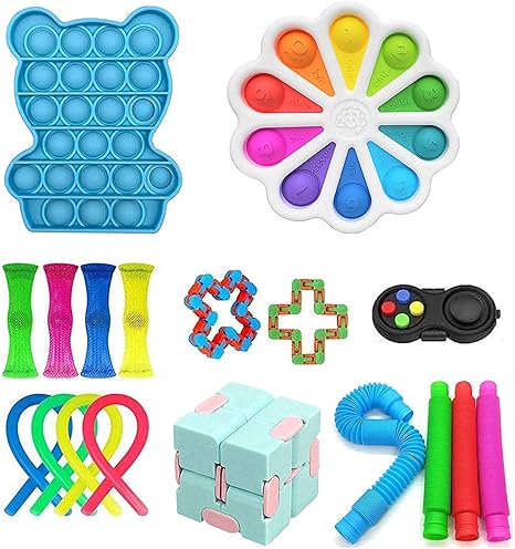 Amazon Fidget Toysパック安い Fidgetget Box シンプルなディンプルのおもちゃのおもちゃセット プッシュポップバブル感覚 玩具 子供と大人のためのファイデットゲームキルタイムツール Color D ジョーク どっきり おもちゃ