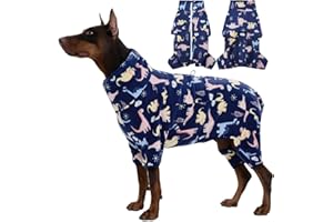 ROZKITCH Dog Clothes for Large Dogs Soft Fleece Pullover Pajamas, Pet Windproof Warm Cold Weather Jacket Vest with Reflective Zipper, Jumpsuit Apparel Outfit Clothes for Large Dog Dinosaur 2XL