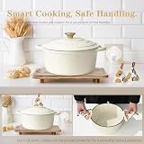 Overmont 26cm Enamelled Cast Iron Round Casserole Pot with Lid Cream view 8