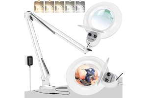 KUVRS 10X Magnifying Glass with Light and Clamp, Infinite Color Modes, Long Arm LED Magnifying Lamp, 2200 Lumen Rotary Knob Dimmable, Hands Free Magnifier with Light for Reading Painting Close Work