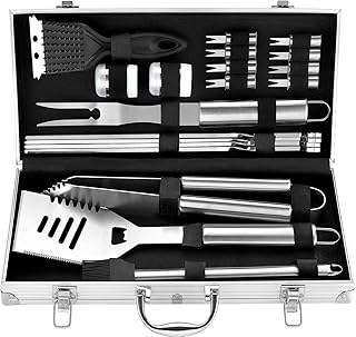 ROMANTICIST Grillbesteck Koffer Edelstahl Grillset - 20PC Grillkoffer Set im Aluminium - Professionelle Outdoor Grill Werkzeuge Zubehör Kit - Geburtstagsgeschenk für Männer