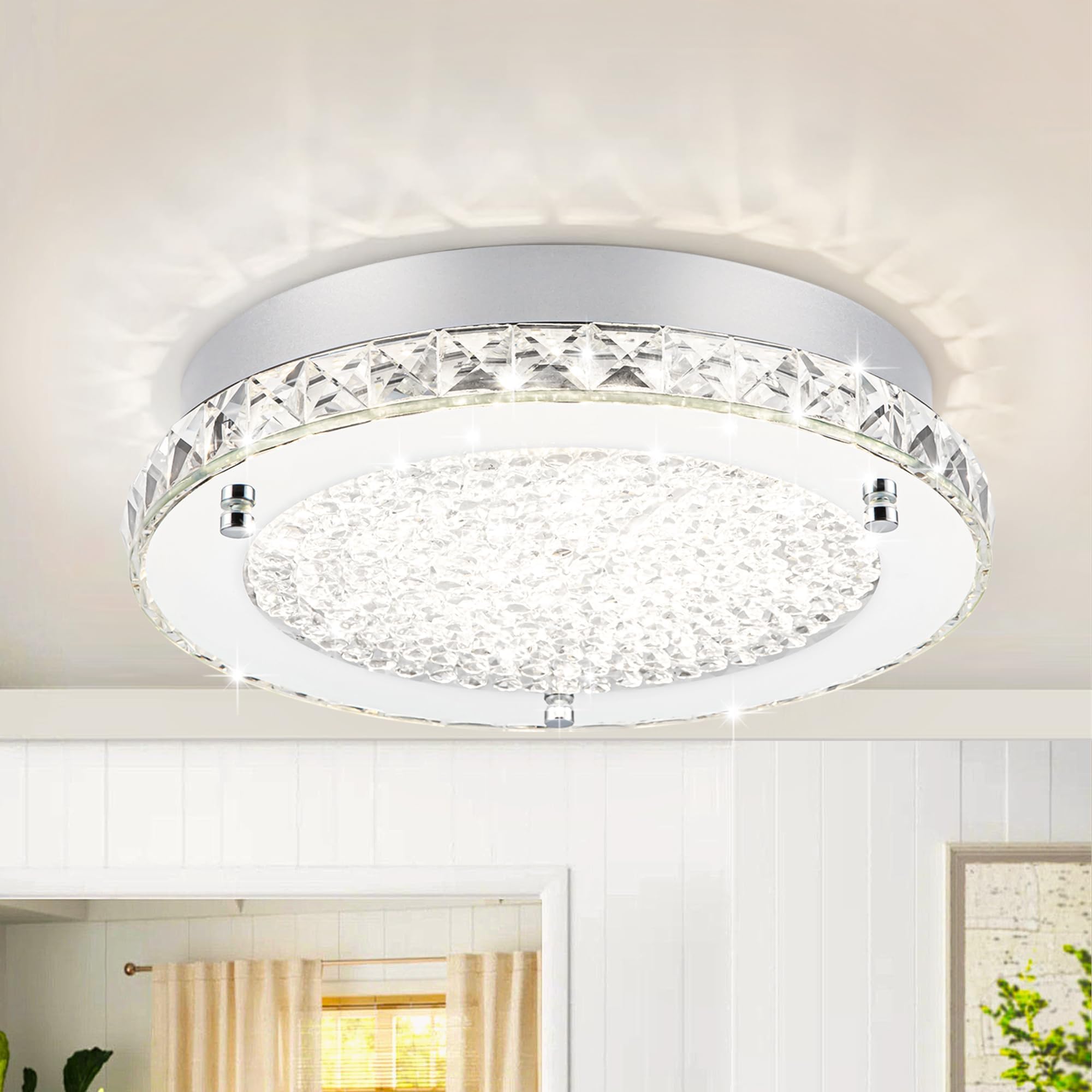 Photo 1 of Lzawvm Flush Mount Crystal Ceiling Light Modern LED Ceiling Light Fixture Flush Mount 13 Inch Kitchen Ceiling Light for Bedroom, Laundry Room, Hallway, Balcony, Dimmable 3000K/4000K/5000K