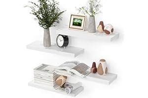 Boswillon Wall Mounted Floating Shelves, 4 Sets Modern Wall Shelves for Bedroom with Invisible Brackets, Display Shelves for Wall Decor, Wall Shelf for Bathroom, Kitchen, Living Room – White