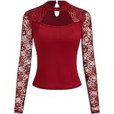 CIDER Womens Lace Sleeve Top Elegant Casual Blouse