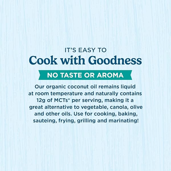CARRINGTON FARMS ORGANIC LIQUID COCONUT COOKING OIL, 32 FL OZ –UNFLAVORED, UNSCENTED, HIGH SMOKE POINT, MCT-RICH, NO TRANS FAT – FOR COOKING, SAUTÉING, FRYING & BAKING – GLUTEN FREE, NON-GMO, HEXANE FREE, BPA FREE BOTTLE