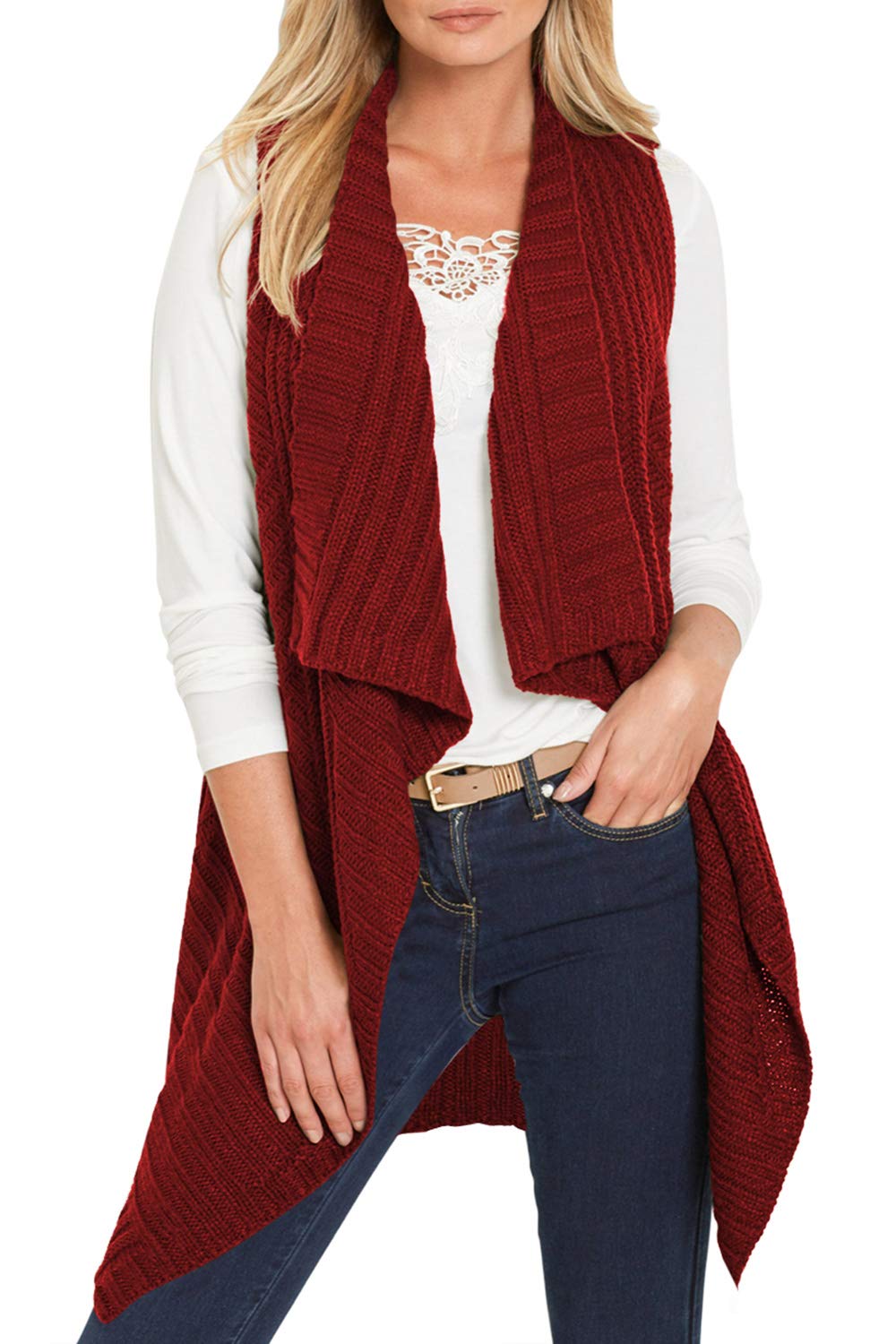 Sovoyontee Women's Knit Long Draped Plaid Tunic Sweater Vest Coat with