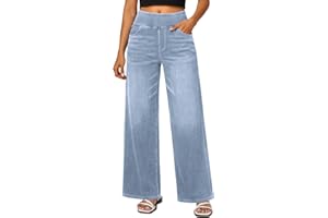 Jhsnjnr Women's High Waisted Denim Pants Tummy Control Jean with Pockets Pull On Wide Leg Jeans