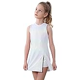 WhizBuzz Girls Dance Costumes with Shiny Shorts Size 7-8 Years Old Sparkle Silver Party Dress Sleeveless Dancewear