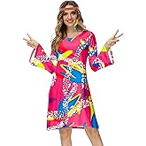 Deerose Women's 70s Hippie Costume Retro Go Go Groovy Dress