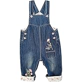 Peacolate 3Months-3Years Baby Girls Denim Overalls Embroidery Butterfly Bib Pants Jeans Jumpsuit