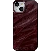 Caseative for iPhone 15 Case, Wine Red | Water Ripple Pattern Curly Wave Shape Soft