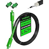 VANDESAIL 15 Meters SC/APC to SC/APC Fiber Optic Internet Cable OS2 Armored | Single Mode Fiber Patch Cable Outdoor, SC to SC Fiber Jumper SIMPLEX SMF with 2 Couplers, LSZH Black 15m/50ft