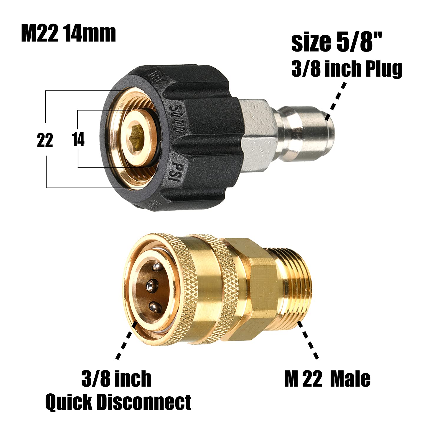 Tool Daily Pressure Washer Adapter Set, M22 to 3/8 Inch Quick Connect, 3/4 Inch to Quick Disconnect, Male M22 Hose Adapter, 9 Pack