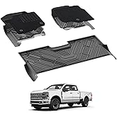 3W Floor Mats & Front Carpet for Ford Super Duty Crew Cab F-250 & F-350 & F-450 & F-550 (2017-2024 2025), All-Weather Storage TPE 1st & 2nd Row Liners, Bucket Seat Compatible, Not for Vinyl Floor