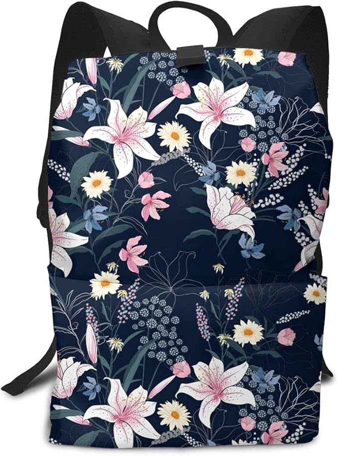 Blue Flower Laptop Backpack Stylish College Backpack Elegant Water