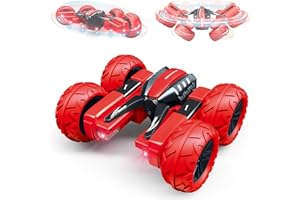 Threeking RC Rotating Stunt Cars Flowering Remote Control Cars Toys with Lights Double-Sided Driving 360-degree Flips Rotating Car Toy, Red