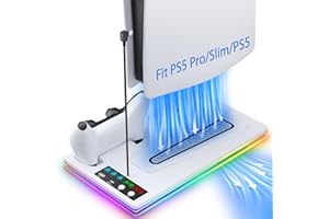 LHFDIAN PS 5 Cooling Station Stand RGB with Dual Controller Charging Station for PS 5 Console, PS 5 Accessories Incl. Controller Charger, Cooling Fan, Headset Holder, 3 USB Hub