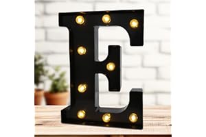 HIRBISNIS Led Marquee Letters, 8.58 Inch Black Light Up Letters, Small Led Letter Lights, Battery Powered Lighted Letterfor Table, Party, Birthday, Christmas Decor (Black, Letter E)
