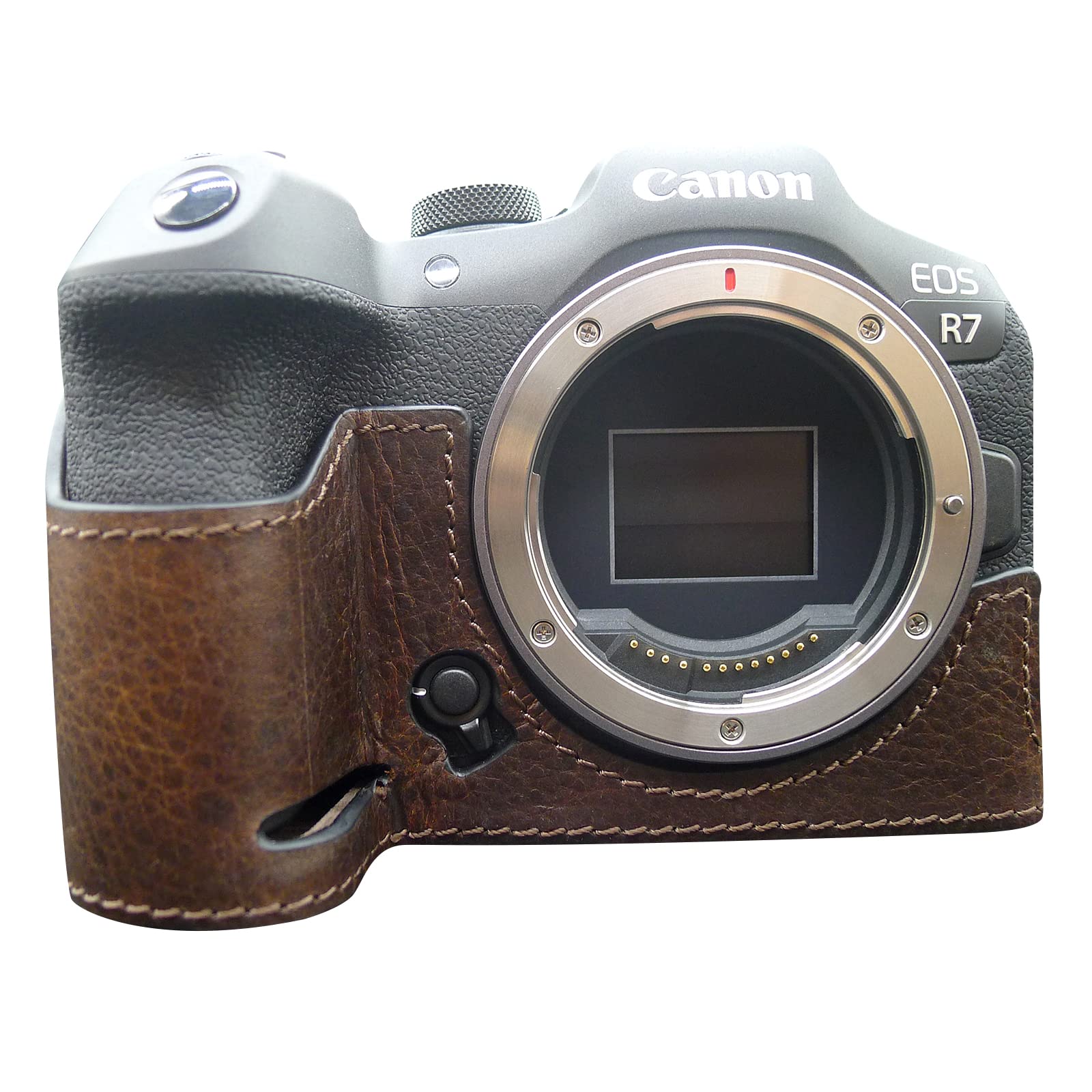 MUZIRI KINOKOO EOS R7 Case, Prorective Case Compatible for Canon EOS R7 Camera - Genuine Leather Bottom Case with Hand Grip- Coffee