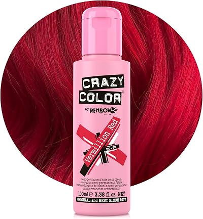 Crazy Color Vermillion Red Semi-Permanent Hair Dye 100ml Vegan