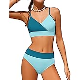 ADIFUN Girls Swimsuit V Neck Bikini Set Color Block with Cover Up 3Pcs Bathing Suits