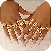 Yoosteel Valentines Day Gifts for Her Womens Chunky Gold Rings - 12 PCS Hypoallergenic 14K Gold Plated Thick Stackable Rings for Women Non Tarnish Dainty Gold Adjustable Ring Stack Set Trendy Jewelry