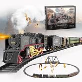 bulucoben Electric Train Set for Kids, Model Trains with Sound and Lights | Steam Train Toy with Locomotive and Tracks, Christmas Train Set, Indoor Toy Ideal Gift for 3-8 Years Old Boys Girls