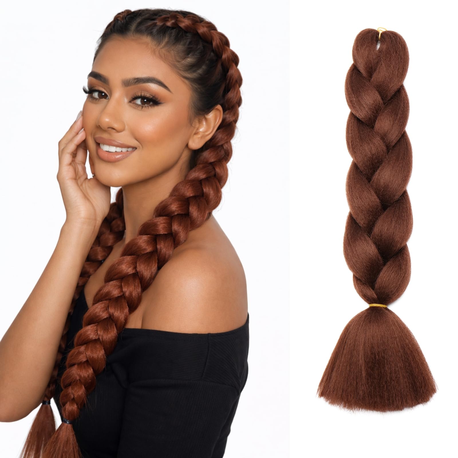 Benehair Braiding Hair Long Braids Extensions Hair 24 Inches Colorful Synthetic Hair for Braid Human Braiding Hair Light Brown Hair Extensions for Women(Chocolate Brown, 100g) — image 1