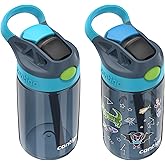 Contigo AutoSpout Kids Water Bottle with Pop up-Straw, 14oz, BPA-Free Plastic, 2-Pack, Blueberry & Bluberry Nightfall, Great for Home and School