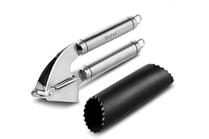 Deiss PRO Garlic Press and Silicone Garlic Peeler Set - Best Tool for Mincing Garlic and Ginger in Seconds - Rust-Proof Stain