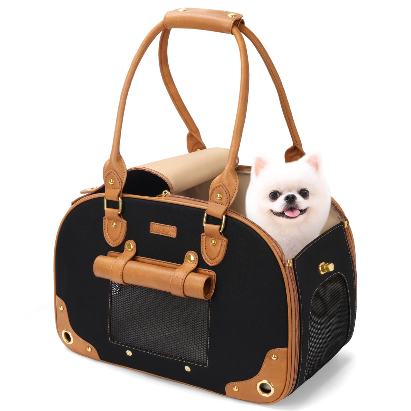 PetsHome Dog Carrier Purse, Pet Carrier, Foldable Waterproof Premium Nylon Pet Travel Portable Bag Carrier for Cat and Small Dog Home/Outdoor Small Black