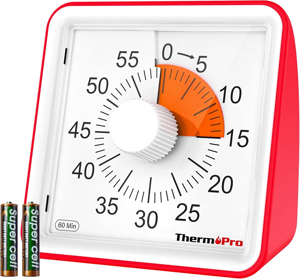 ThermoPro TM021 Visual Timer 60-Minute Countdown Large Dial Silent Alarm