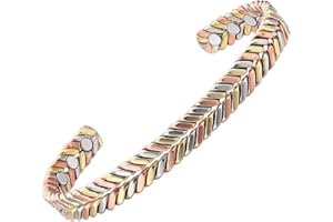 Fashtour Copper Bracelet for Women, 99.99% Pure Copper Bracelet cuff 6pcs Powerful Magnets Handmade Twisted Wire Bracelet Tri-color bangle, Birthday Gift 6.9 inch Adjustable Jewelry