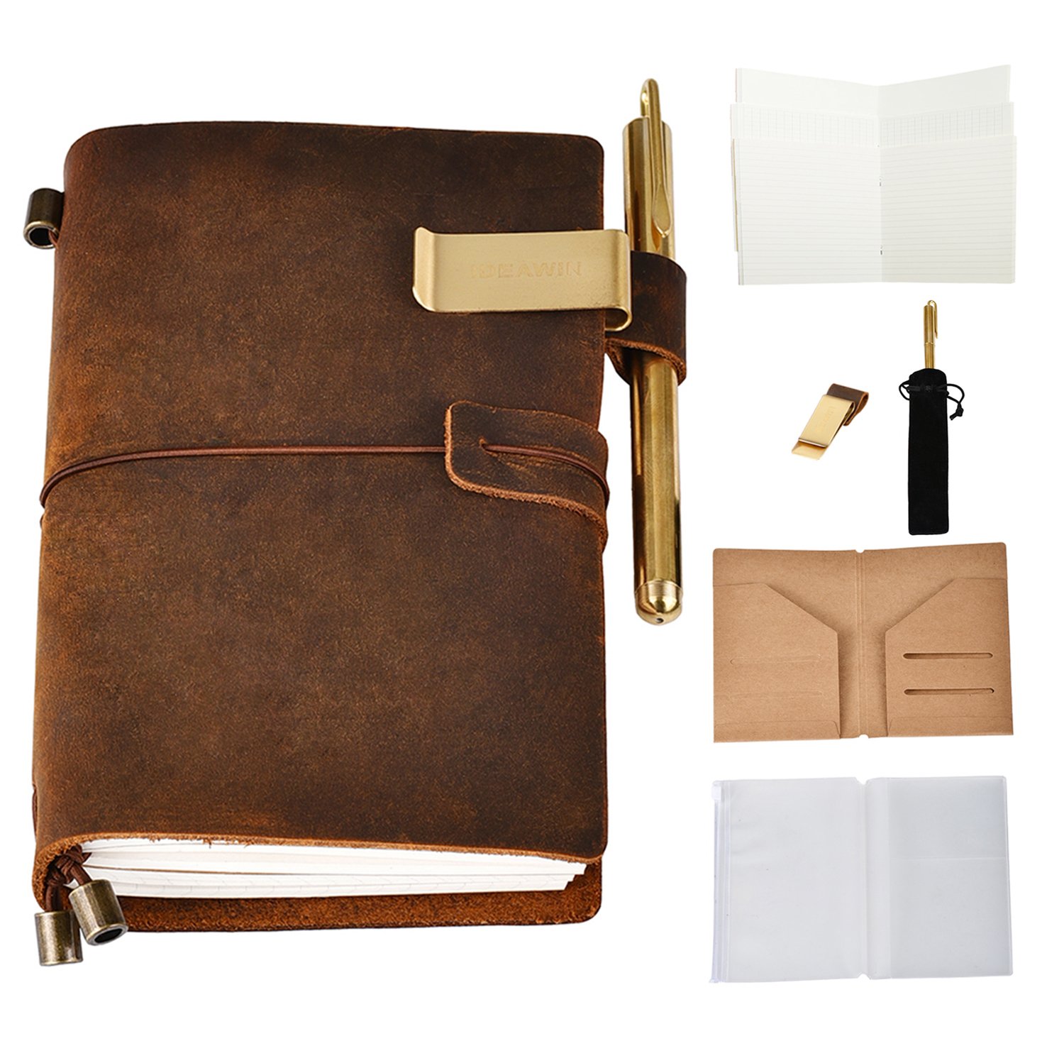 IDEAWIN Handmade Refillable Leather Journal Antique Writing Notebook Genuine Leather Refillable Diary for Men Women Writing, Drawing, Sketching