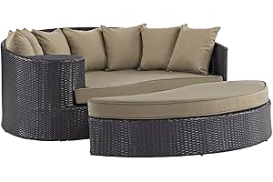Modway Convene Wicker Rattan Outdoor Patio Poolside Sectional Sofa Daybed with Cushions in Espresso Mocha