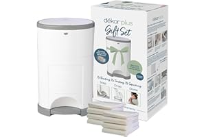 Dekor Plus Diaper Pail Gift Set – White | Comes with up to a Year's Supply Worth of Refills!